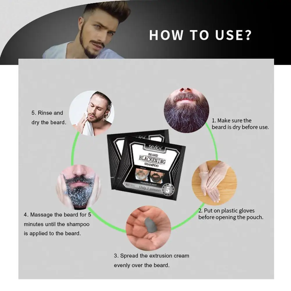 

Sevich 15Ml Beard Blackening Shampoo Only 5Mins Fast Dye Into Product Nourishing Weeks Beard Long 4 Black Lasting Coloring G5M9