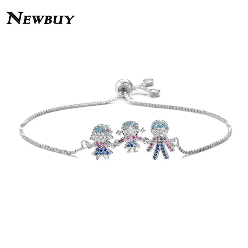 NEWBUY модный серебряный/золотой цвет милый мальчик и девочка Шарм Браслеты Микро Проложить прозрачный кубический цирконий Женский партии ювелирные изделия Прямая поставка - Окраска металла: NBSL498