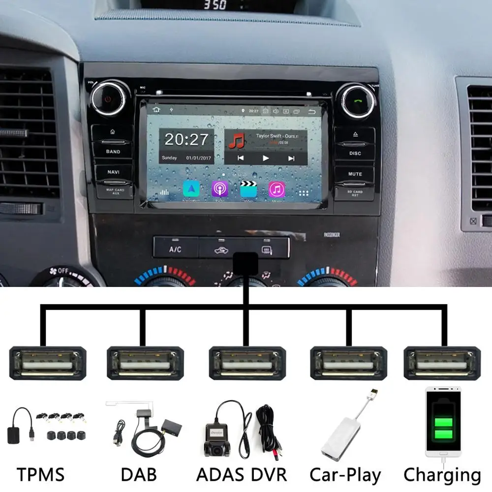 5 USB портов Android 9 0 PX6/Octa Core Автомобильный DVD плеер для Toyota Tundra Sequoia 2010 2011 2012 2013 2014