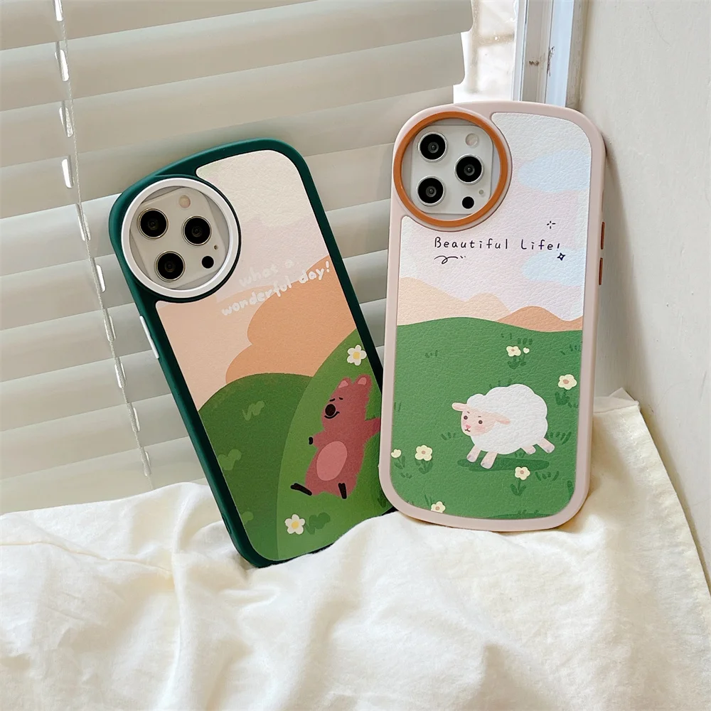 

Leather Circle Lens Prairie Sheep Case For Iphone 13 12 11 Pro Max Soft Tpu Anti Drop Protection Cover For Iphone 7 8 Plus X Xr