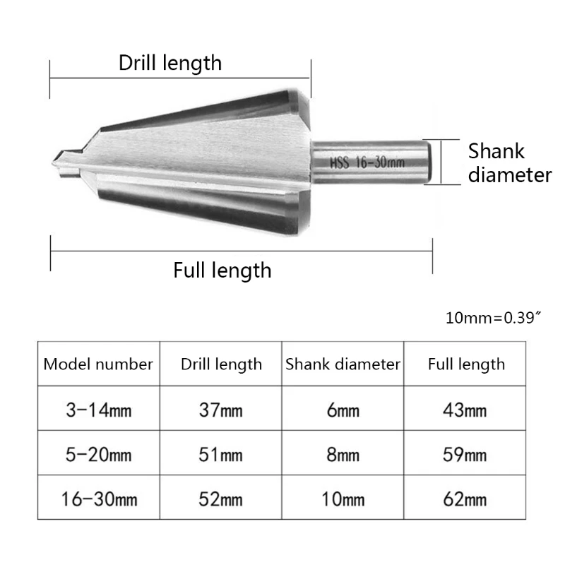 

Hss Multiple Hole Step Drill Bit Set 3 Pcs Umbrella for Plastic Wood Aluminum for Plastic Wood Aluminum Film Board