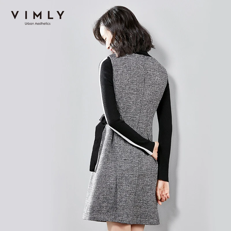 Женское винтажное клетчатое платье жилет Vimly вязаное с круглым вырезом и длинным