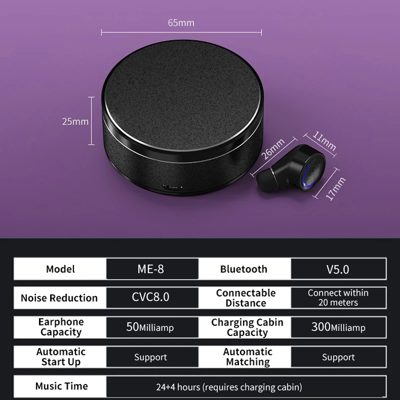 

HD Wireless Bluetooth Headset, Universal Single Earplug Stereo Phone Headset ,With Charger Case