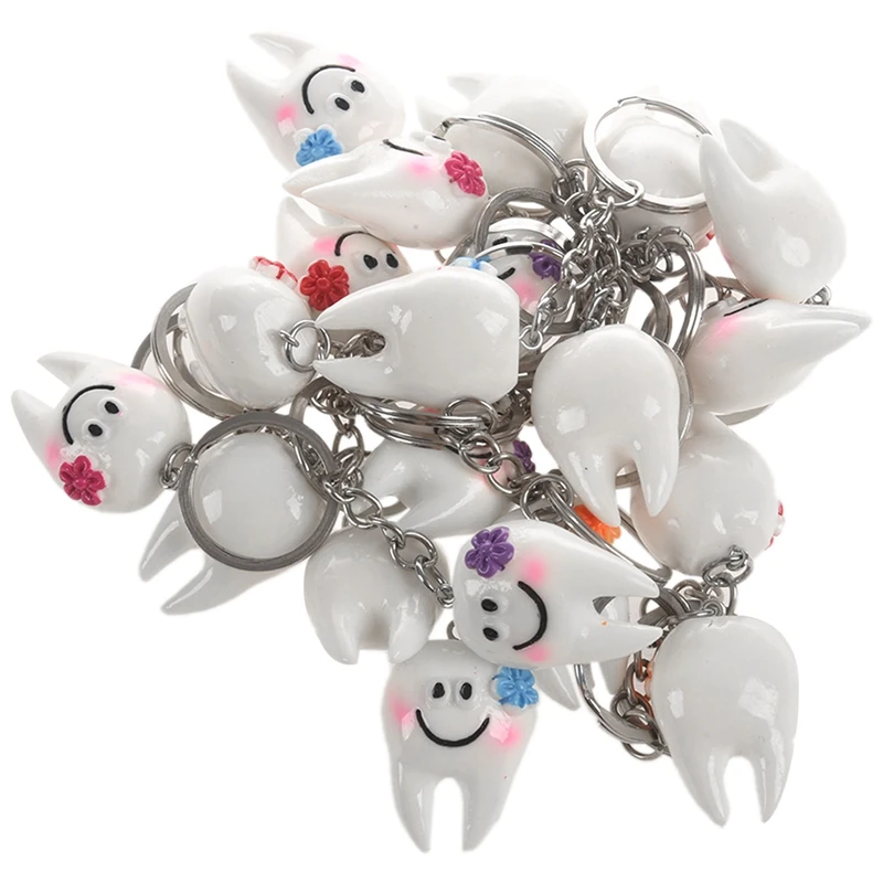20 pcs Keychain Key Ring Hang Tooth Shape Cute Dental Gift