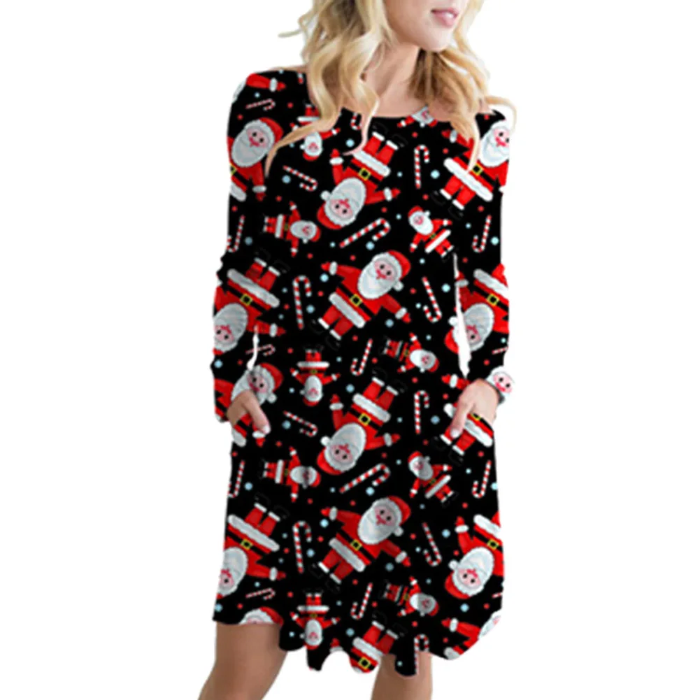 Рождественское платье рождественское женское со снеговиком с Санта Клаусом и