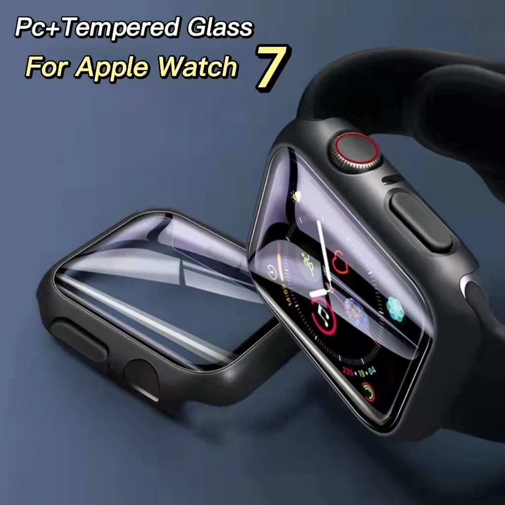 

Glass+Cover For Apple Watch Series 7 Case 41mm 45mm Screen Protector Frame Bumper Waterproof Case Cover Smartwatch Accessories