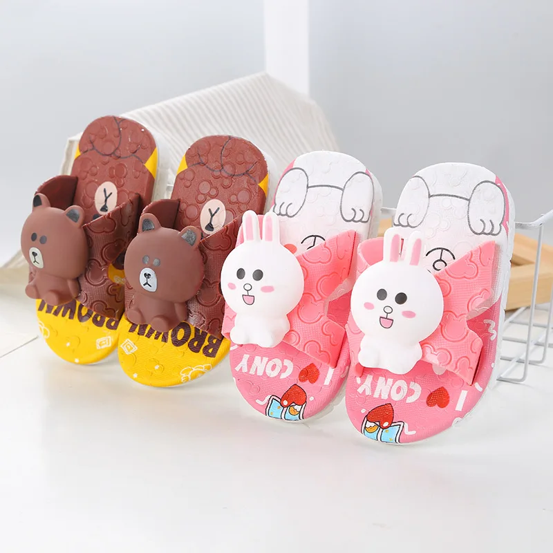 Модные милые детские тапочки для мальчиков и девочек с мультяшным медведем