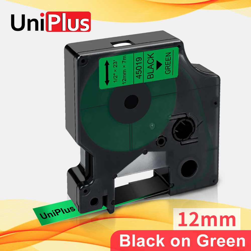 UniPlus 12 мм производитель этикеток для Dymo 45019 черный на зеленом D1 этикетка писатель