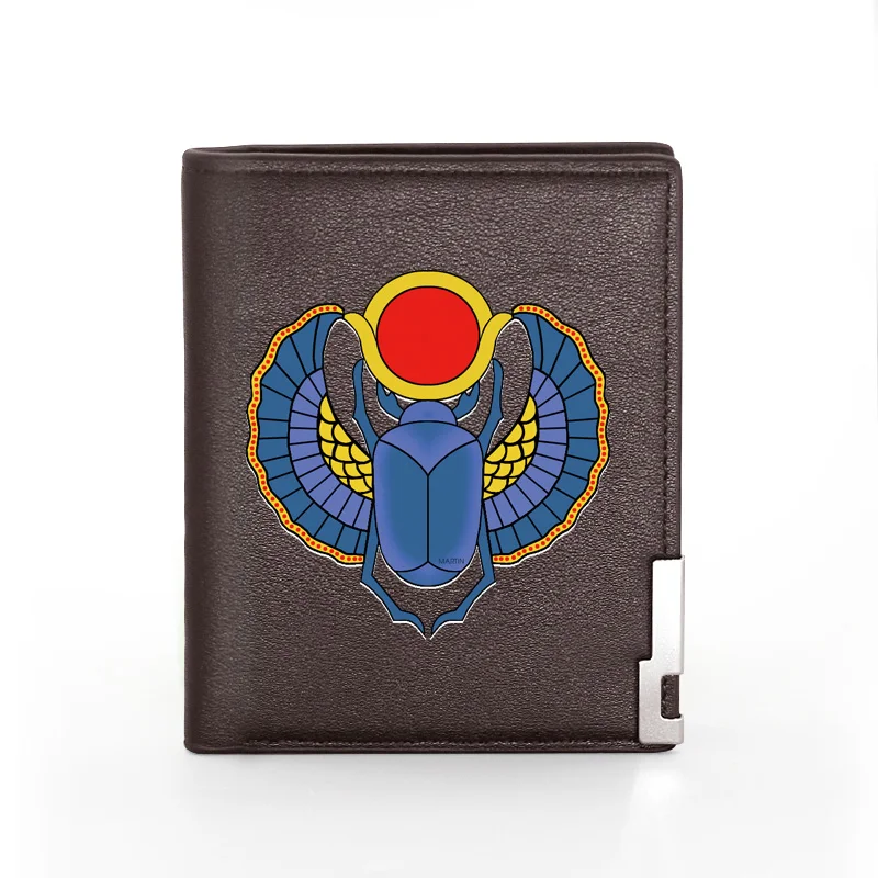 

Vintage Pharaoh Scarab Printing Leather Wallet Men Women Bifold Credit Card Holder Short Purse Male