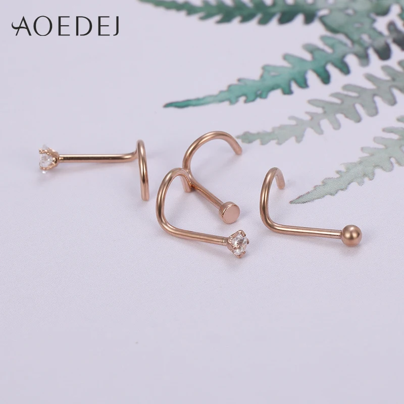 Aoedej 4 шт./лот Розовое золото покрытые 20G Стерильная сталь штанги для носа кольцо в ноздрю украшение для прокола тела.