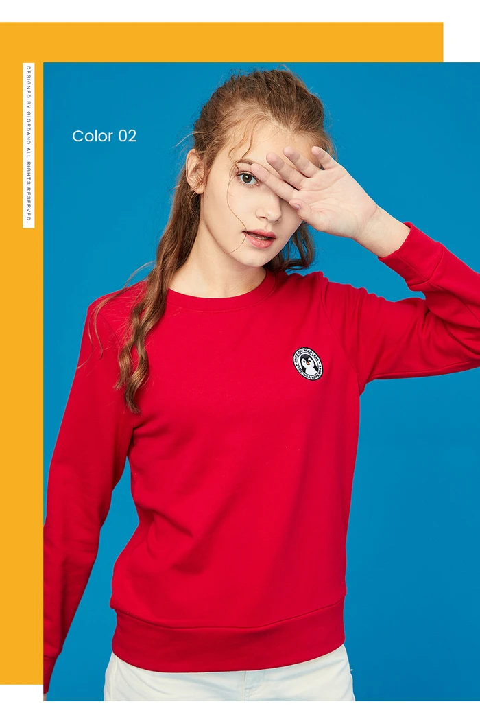 Giordano/Женская толстовка со значки с животными, пуловер с круглым вырезом, махровые топы с длинными рукавами, Sudaderas Para Mujer, смешанный хлопок 13329812