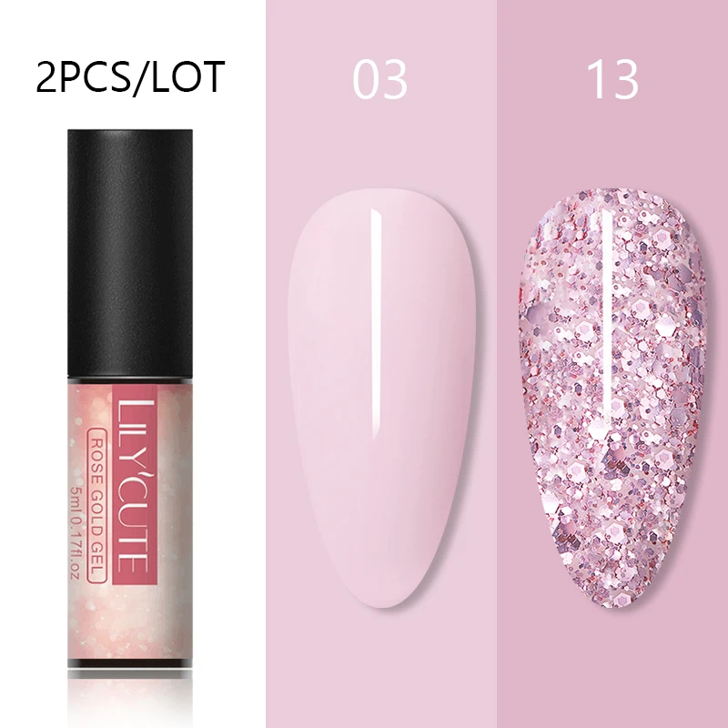 LILYCUTE 2 шт. 5 мл гели для ногтей телесного цвета Цвет со сверкающими блёстками УФ