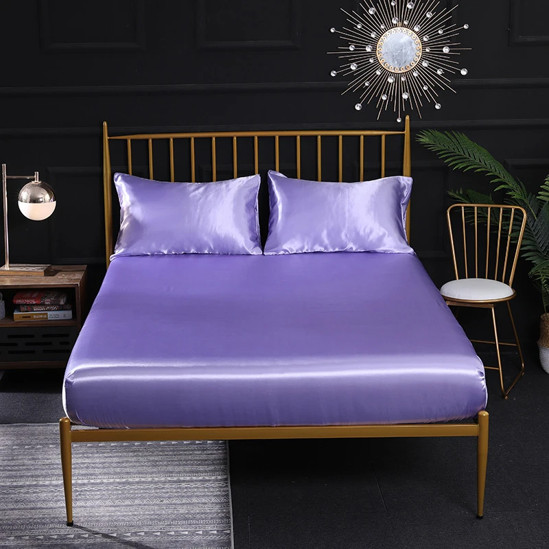 

Emulation Silk Bedding Set Solid Color Smooth Fitted Bed Sheet With Elastic Band Queen Bed Sheet Pillow Cases Home Textiles