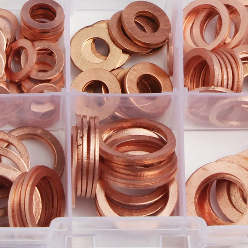 200Pcs 9 Sizes Copper Washers Assorted Solid Gasket Sealing Ring Set Hardware Kit M5/6/8/10/12/14 with Plastic Ca |