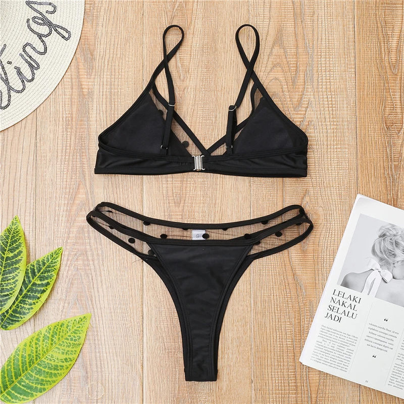 Swimwear Women Sexy Black Mesh Bikini Female Swimsuit Push Up Biquini Bathing Suit Thong Brazilian Bikinis Set Swim Wear