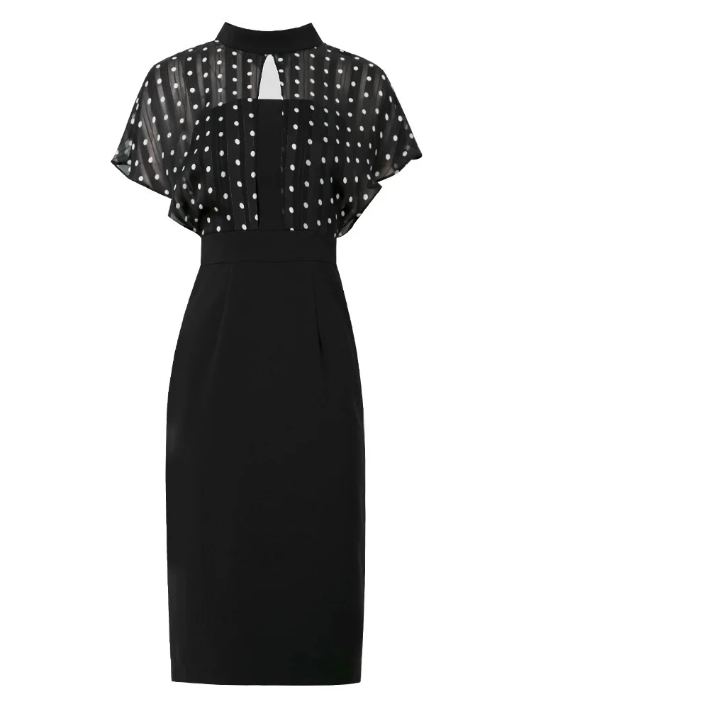 Женское шифоновое платье в горошек облегающее офисное большого размера 3XL