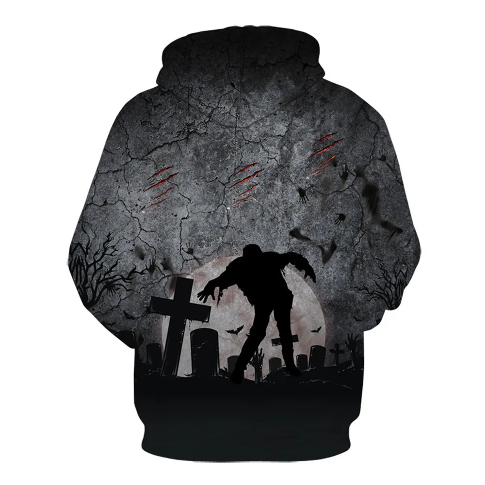 Бесплатная доставка 3D страшная Толстовка для хеллоуина толстовки с карманом