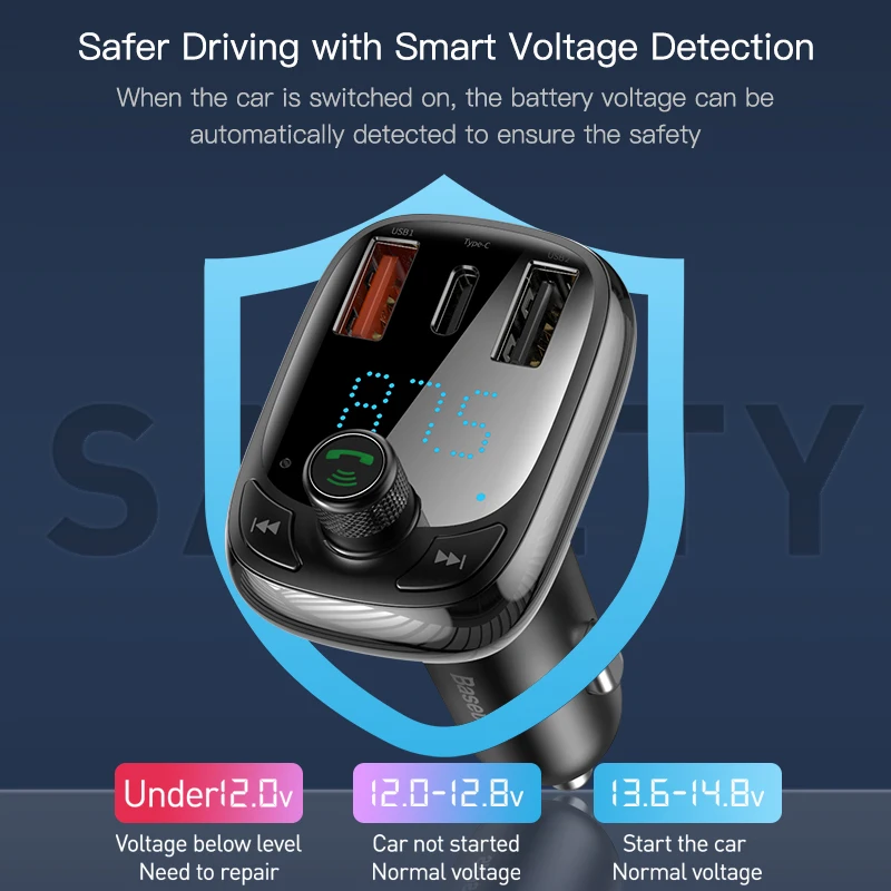Baseus FM Transmitter Car Charger For Phone QC 4.0 3.0 PD3.0 Bluetooth 5.0 Car Kit Audio MP3 Player 36W Fast Charging Car-harger
