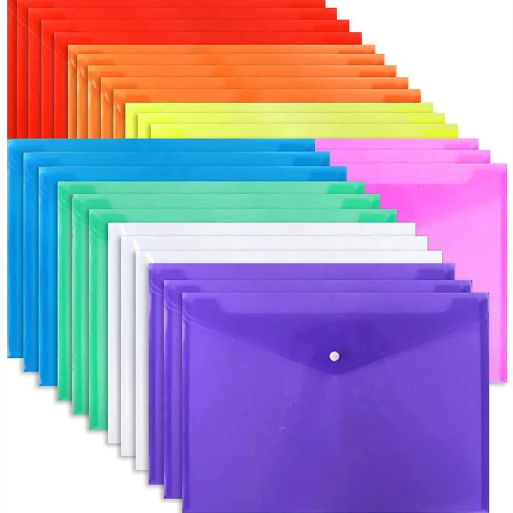 

10pcs Poly Envelope File Folder Clear Plastic File Document Bags with Snap Button Closure A4 Pape Letter Size for School Office