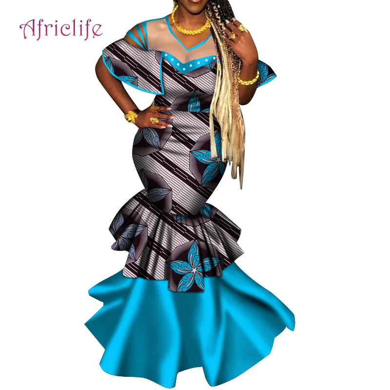 Clothes with Pearls for women Special Chiffon Patchawork African Models Clothing Pleated Skirt Long Printed Ladies Dress WY4872