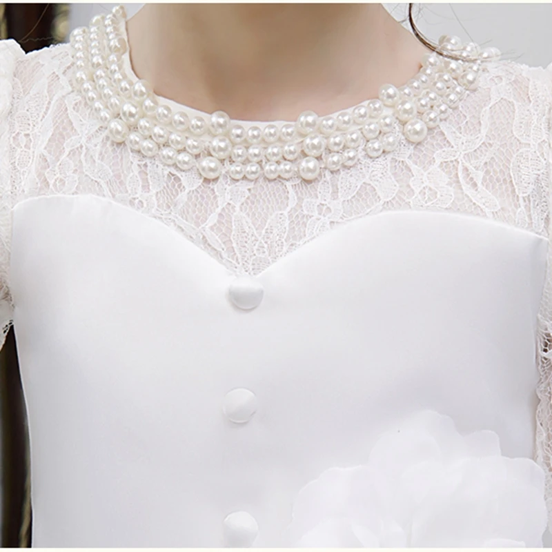 

Girl Graduation Ball Performance Dress White Flower Girl Princess Wedding Bridesmaid Lace Beads Embroidery Party qipao dress