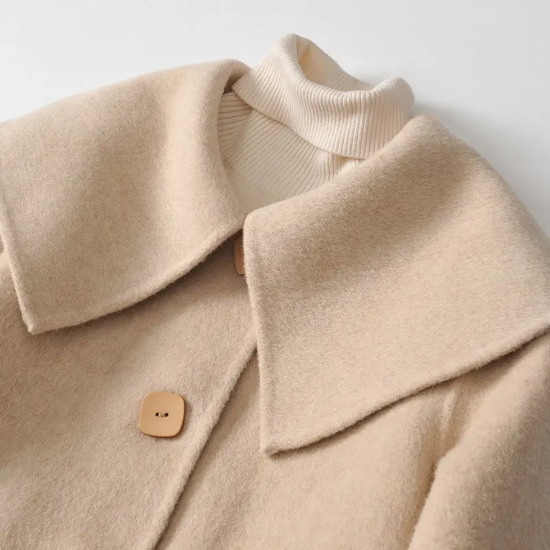 Женское пальто из шерсти альпаки элегантное корейское на весну и осень 2020