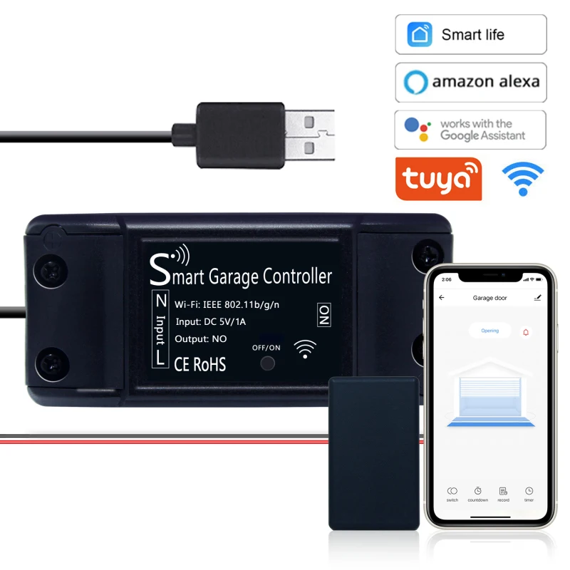 

Tuya Smart Life New Wireless Garage Door Controller Opener Remote WiFi Switch Voice Control Alexa Echo Google Home No Hub Needed