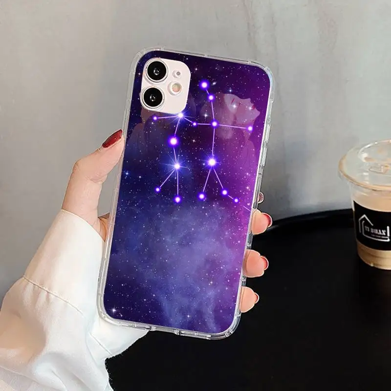 

12star sign Leo Libra Scorpio Phone Case For iphone 5s 6 7 8 11 12 plus xsmax xr pro mini se Transparent Cover Fundas Coque