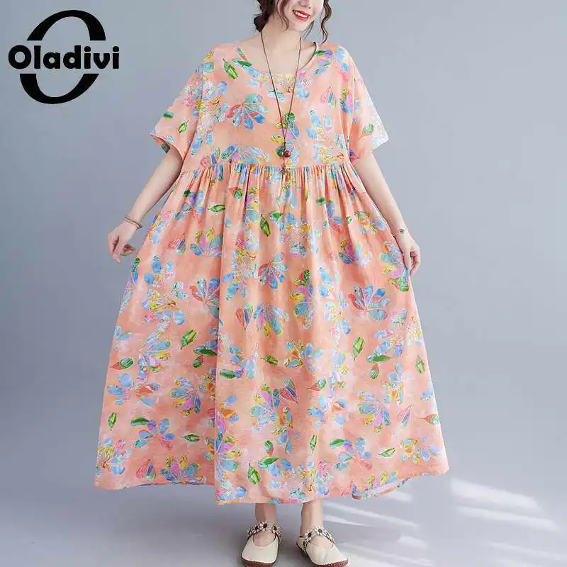 

Oladivi, одежда большого размера, женская мода, цветочный принт, летнее праздничное пляжное платье, женские длинные платья в стиле бохо, туника, ...