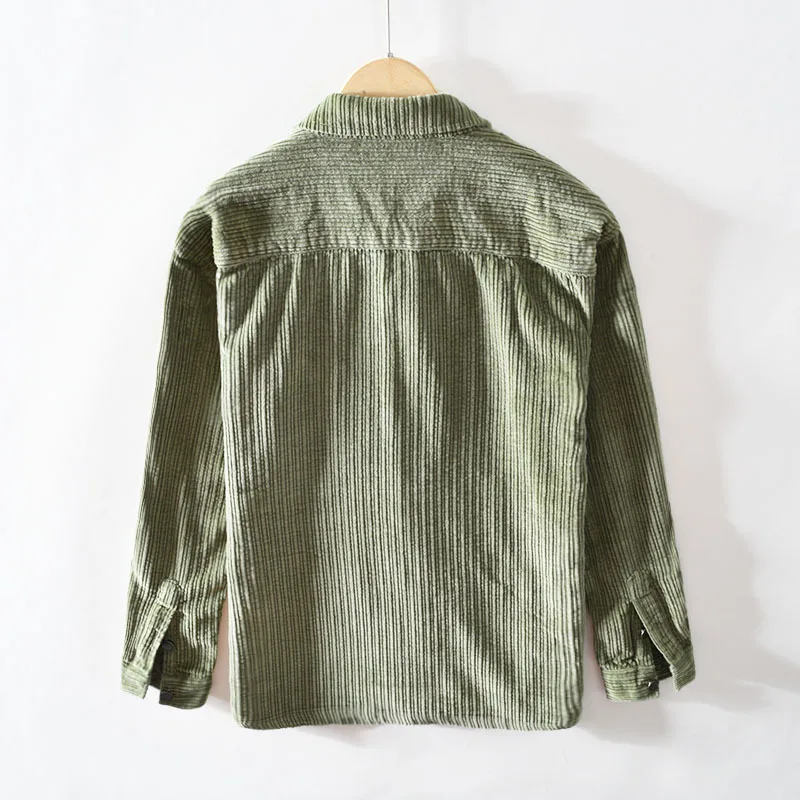 Men Clothing 2021 New Men's Casual Fleece Corduroy Shirt Shirt Jacket Youth Solid Color Camisas Para Hombre
