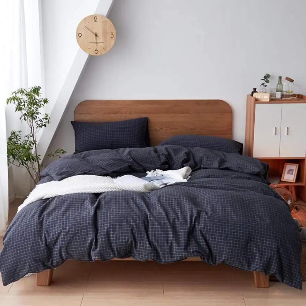 

Black Lattice Cotton Bedding Set Nordic Style Duvet Cover Bedspreads For Home Single Double Bed Cover Sheets Sets on the bed