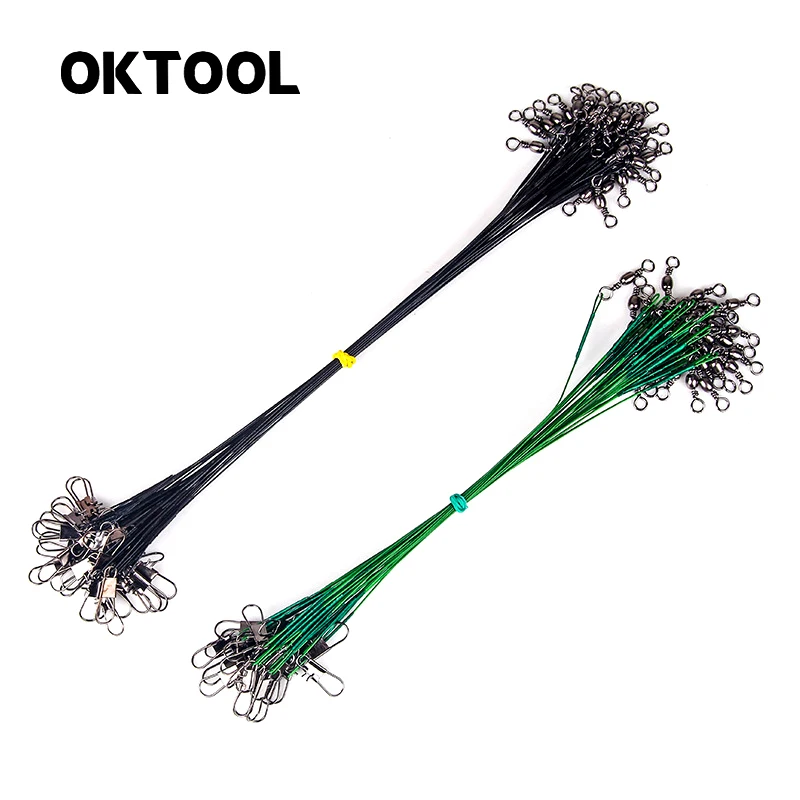 

OKTOOL 10PCS Luya Bait Line 15cm-30cm Anti-Bite Steel Steel Front Wire Leader with Swivel Fishing Accessory Lead Core Leash Gear