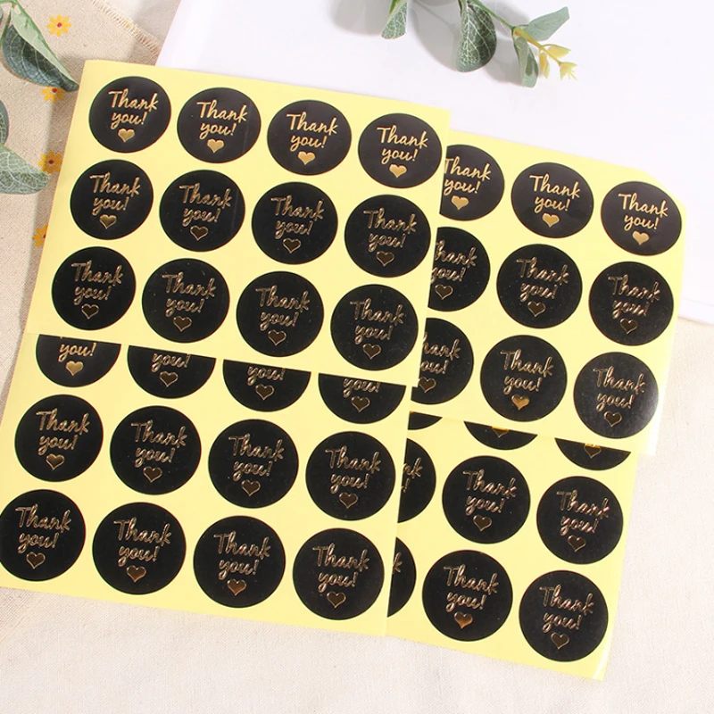 

1200pcs Black sticker with bronzing Thank you Round sealing sticker with heart star Self-adhesive Packaging Lable 4 selections
