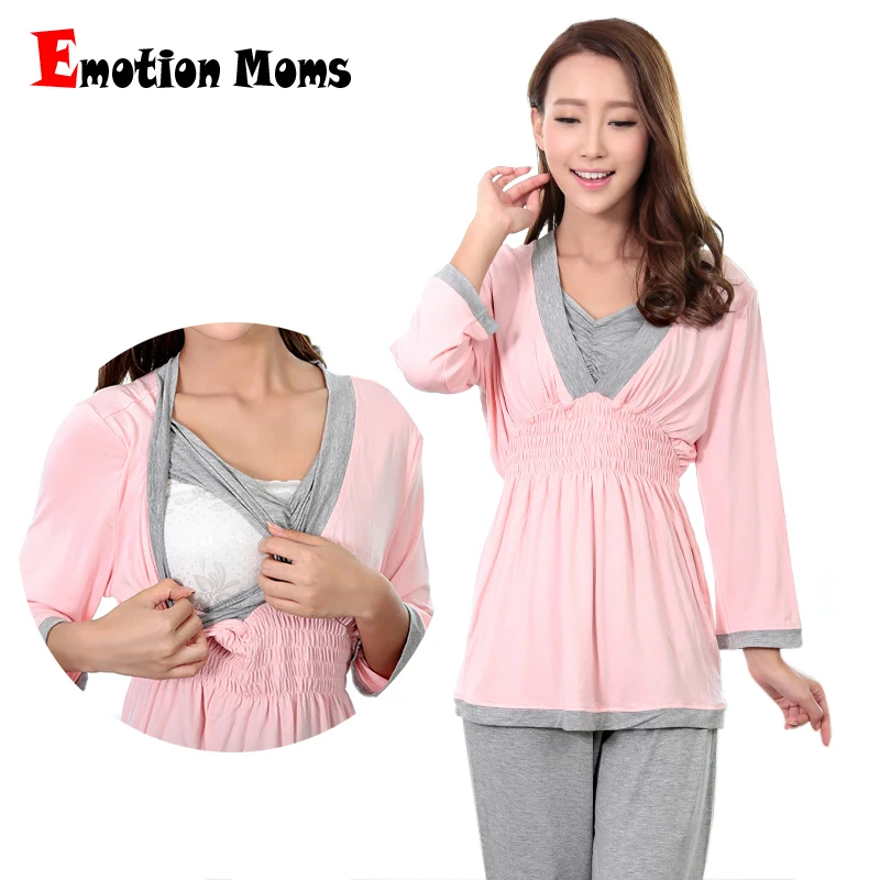 

Maternity Nightgown Breastfeeding Pajamas Pregnancy Sleepwear Women Nursing Pajamas Set Good Stretch Emotion Moms Free shipping