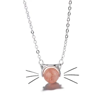 toucheart 2019 pink lucky cat necklacespendant for women crystal animal cats necklace charm statement chain necklaces sne190155