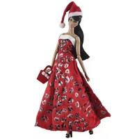16 merry christmas red doll dress for barbie clothes off shoulder outfits party gown hat handbag 11 5 bjd dolls accessory toys
