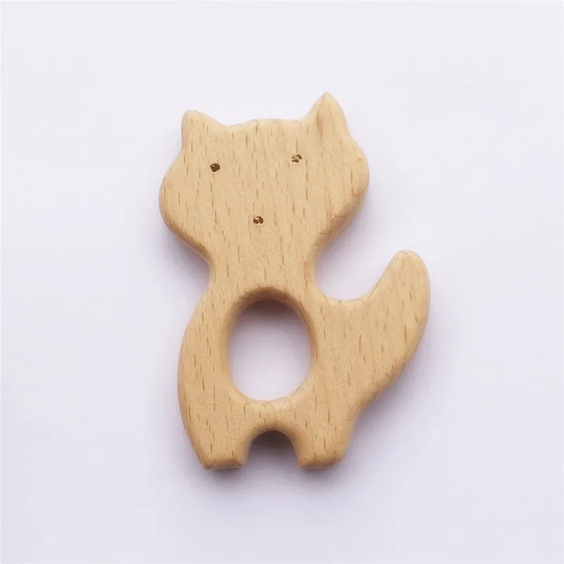 Chenkai 10 шт. деревянный Прорезыватель "Слон" кольцо DIY Экологичная незавершенная Младенческая Погремушка прорезыватель, захватывающие Деревянные игрушки животных - Цвет: Fox
