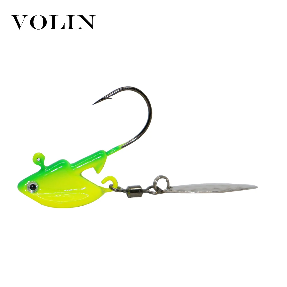 

VOLIN 1pc NEW Jig Lead Head Fishing Hook with Spinner Spoon 3.5g 7g 10g 14g Exposed Barbed Hook Soft Lure Jigging Hook 3D eyes