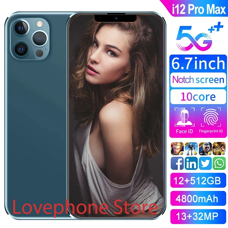 

Hot Sale Global Version I12 Pro Max Big Battery Smartphone Direct Marketing 12G 512G 6.7 Inch Android10 4800mAh Snapdragon 888