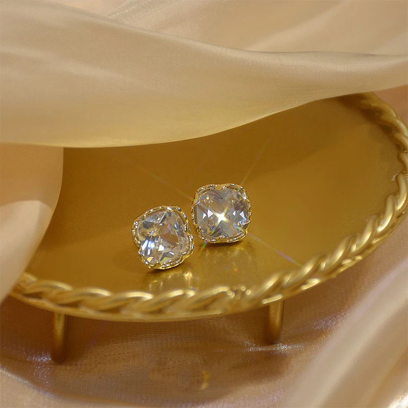 

Stud Earrings For Women Solid 925 Silver Needles Simple Style Square Cubic Zirconia Earring Luxury Fine Jewelry Drop Shipping