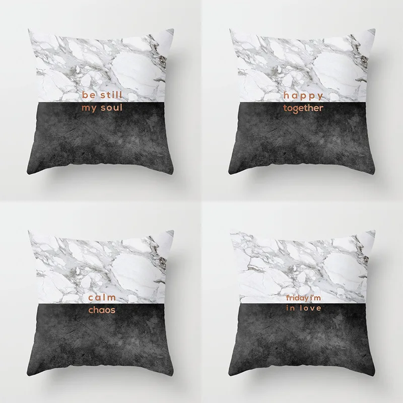 

New Peach Skin Marbled English Letter Pillowcase Creative Geometric Home Pillow Sofa Cushion Cushion Wholesale
