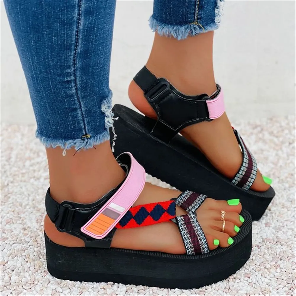 

INS Trendy Multicolor Open Toe Platform Wedges Hook Loop Leisure Casual Comfy women's Sandals 2021 Brand Ethnic Summer Shoes
