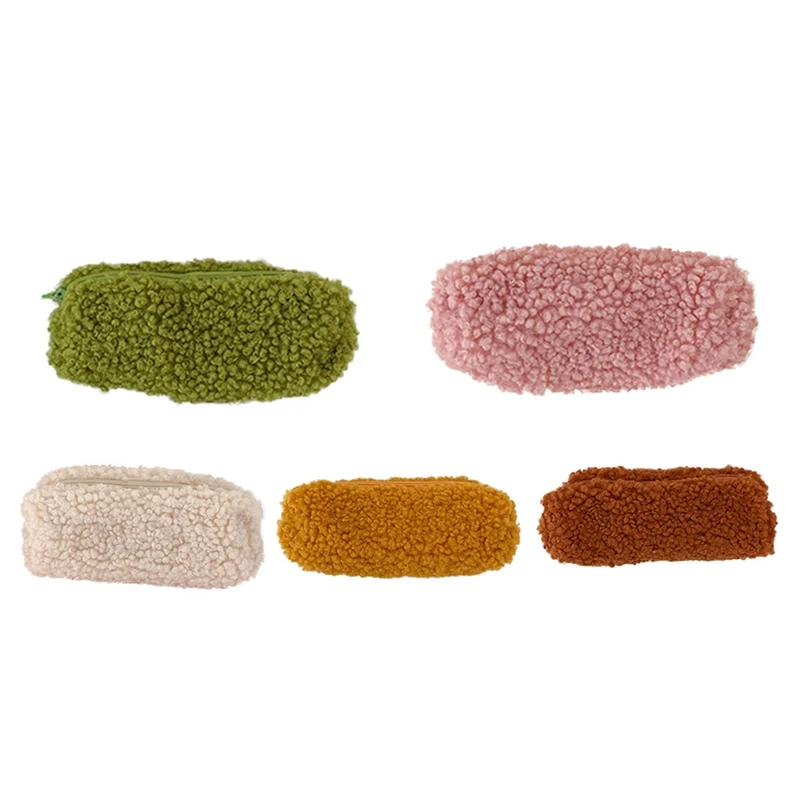 

Wool Pink Plush Pencil Case for Girls Student Pencil Stationery Pen Marker Bag Storage Pouch School Supplies