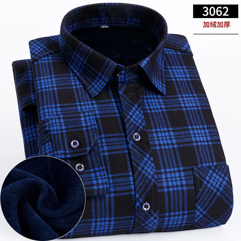 NIGRITY Autumn Winter Mens Long Sleeve Plaid Warm Thick Fleece Lined Shirt Fashion Soft Casual Flannel Plus Big Size M-8XL | Мужская