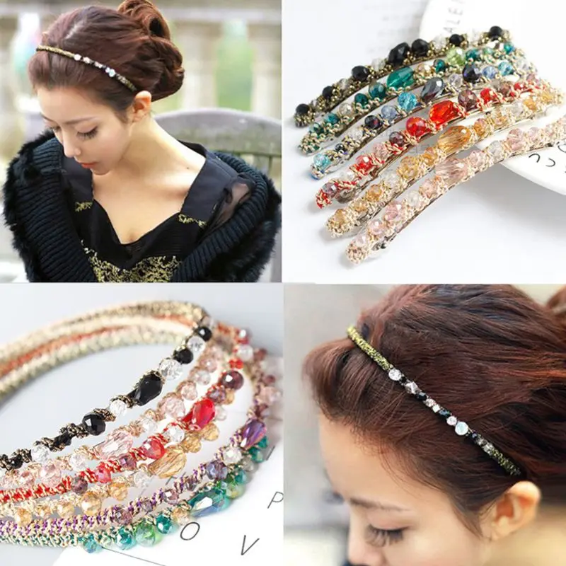 

Girls Korean Style Luxury Glitter Rhinestone Headband Contrast Colored Irregular Faux Crystal Jewel Hair Hoop Metallic Hair