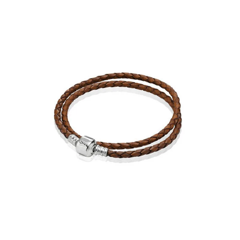 

Fit original Pan S925 Sterling Silver Moments Black Leather Woven Bracelet Charm beads Rope Lovers Bracelets Jewelry Gift