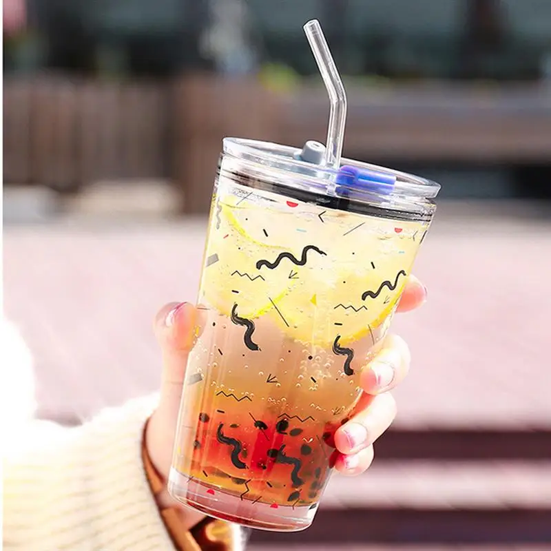 1 шт. стеклянная чашка для воды с крышкой портативная молока кружка питьевой