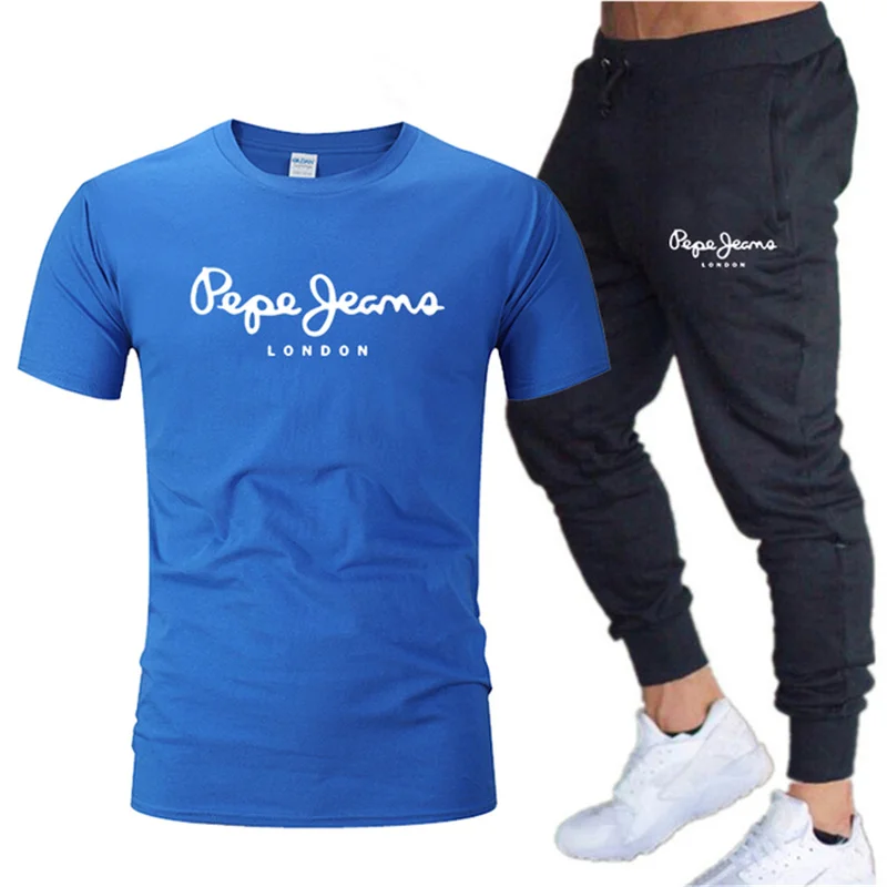 

2021 popular new cotton men's T-shirt + sports shorts suit summer high-quality cotton T-shirt sports running suit brand suit
