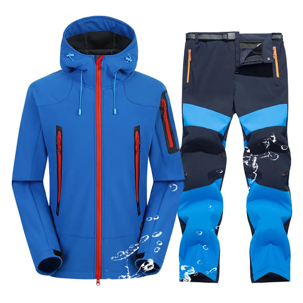 

Зимний водонепроницаемый походный костюм для мужчин, ветрозащитная Теплая Флисовая мягкая куртка и брюки, наборы из двух предметов для походов на открытом воздухе