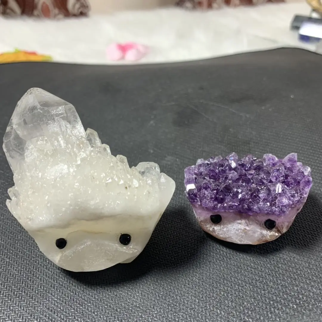 2 pcs hot sales natural purple quartz cluster crystal hedgehogs white carved pet for home deocr | Дом и сад